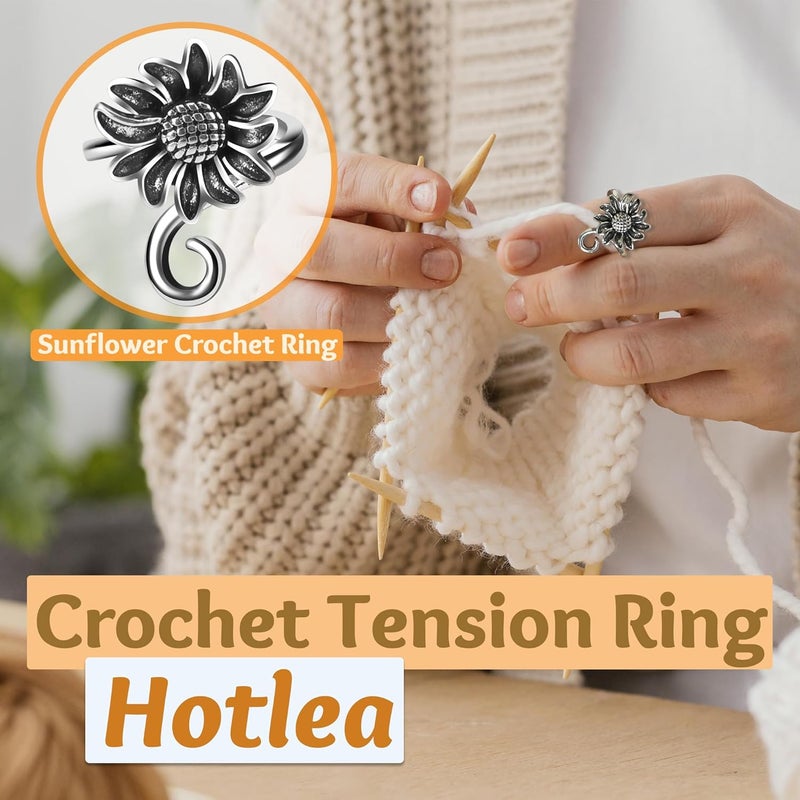 Hotlea Store 6 PCS Crochet Tension Ring Cat Crown Butterfly Elephant Sunflower Adjustable Yarn Rings Tools Crochet Accessories Gifts for Crochet Lovers - Image 2